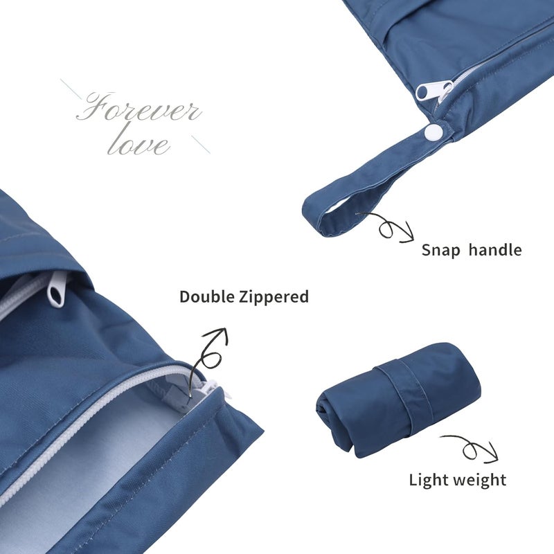 ALVABABY 3pcs Cloth Diaper Wet Dry Bags Waterproof Reusable with Two Zippered Pockets Travel Beach Pool Daycare Soiled Baby Items Yoga Gym Bag for Swimsuits or Wet Clothes 3L-ZM13 - Image 2